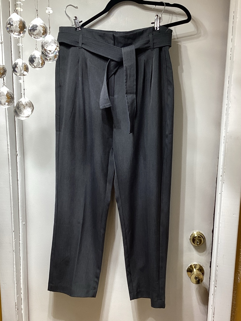 High-Rise Paperbag Waist Men’s Trousers — Charcoal Gray